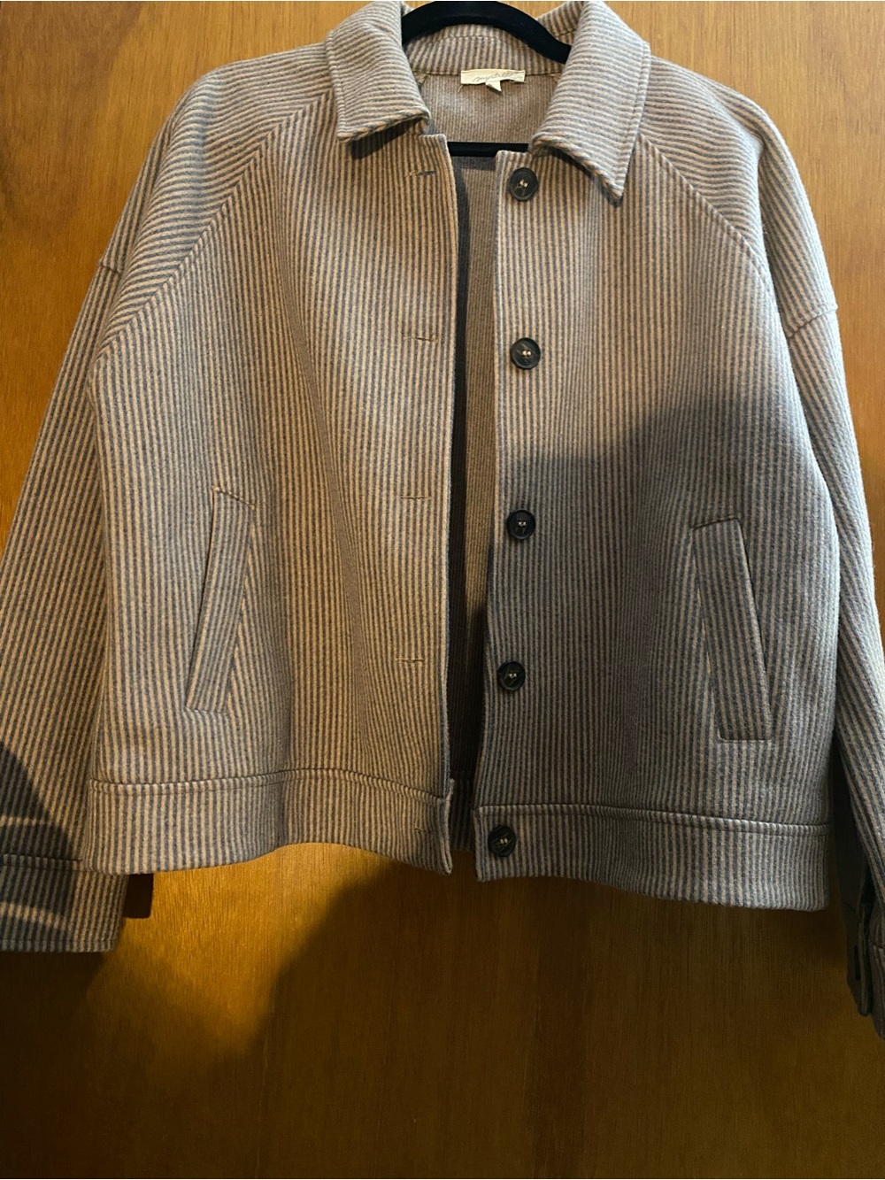 Mystree Ribbed Button-Front Jacket - Gray & Tan
